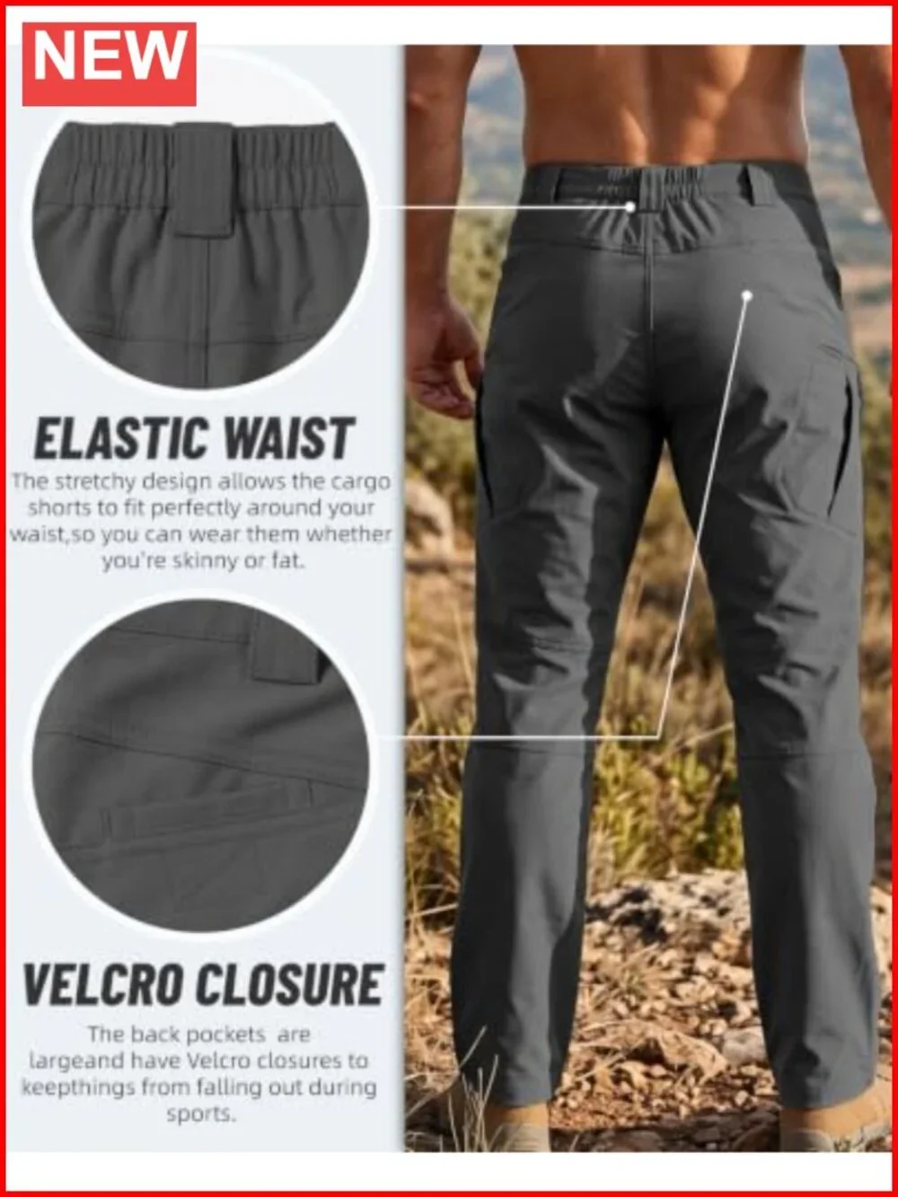 Men's Cargo Tactical Pants Work Hiking Trousers Waterproof Lightweight Elastic